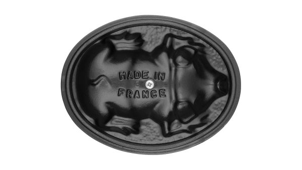 Staub Kochgeschirr Gusseisen Cocotte Bräter Kochtopf Bratentopf Schwein 17 schwarz Sonderform Graphitgrau 17 cm