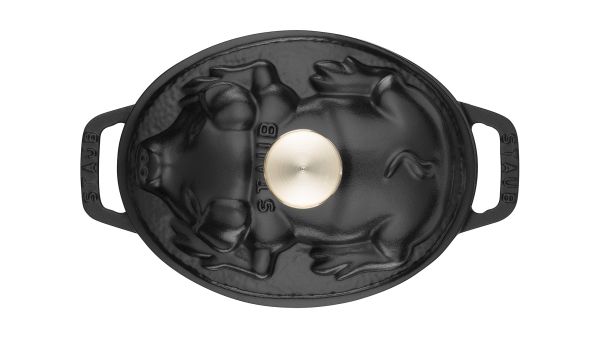 Staub Kochgeschirr Gusseisen Cocotte Bräter Kochtopf Bratentopf Schwein 17 schwarz Sonderform Graphitgrau 17 cm