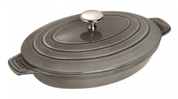 Staub Kochgeschirr Auflaufform mit Deckel oval Graphitgrau 23 cm x 17 cm