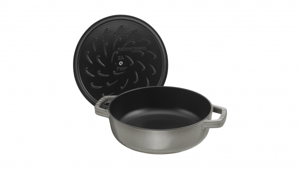 Staub Kochgeschirr Multifunktionsbräter mit Chistera Drop Structure Bräter Bratentopf rund Graphitgrau 24 cm