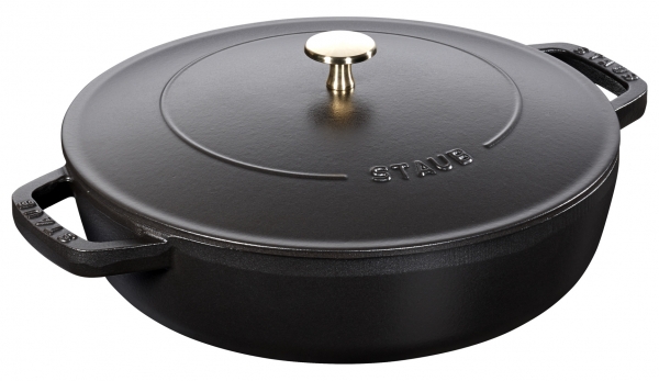 Staub Kochgeschirr Multifunktionsbräter mit Chistera Drop Structure Bräter Bratentopf rund Schwarz 28 cm