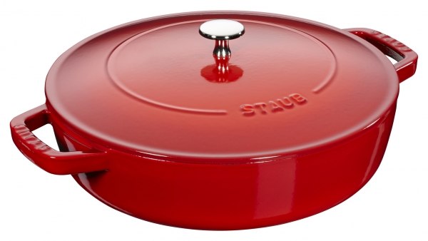 Staub Kochgeschirr Multifunktionsbräter mit Chistera Drop Structure Bräter Bratentopf rund Kirschrot 28 cm