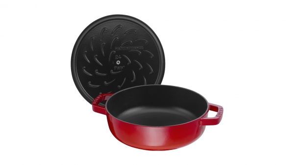 Staub Kochgeschirr Multifunktionsbräter mit Chistera Drop Structure Bräter Bratentopf rund Kirschrot 28 cm