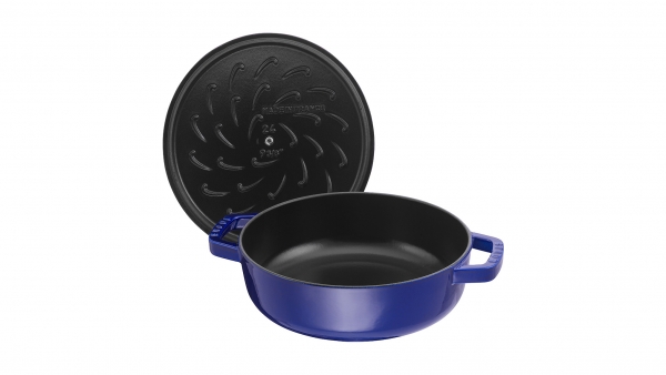 Staub Kochgeschirr Multifunktionsbräter mit Chistera Drop Structure Bräter Bratentopf rund Dunkelblau 28 cm