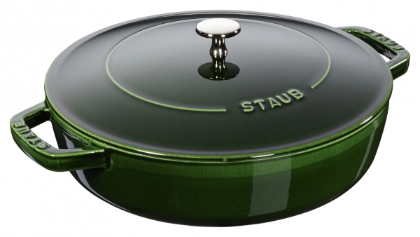 Staub Kochgeschirr Multifunktionsbräter mit Chistera Drop Structure Bräter Bratentopf rund Basilikumgrün 28 cm