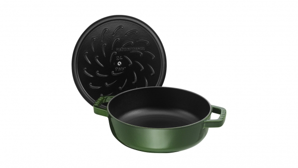 Staub Kochgeschirr Multifunktionsbräter mit Chistera Drop Structure Bräter Bratentopf rund Basilikumgrün 28 cm