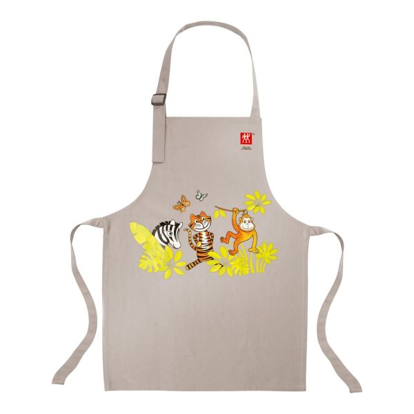 ZWILLING Textiles Kinderschürze aus Baumwolle 60 cm x 45 cm, Grau farbenfrohem Tier Motiv