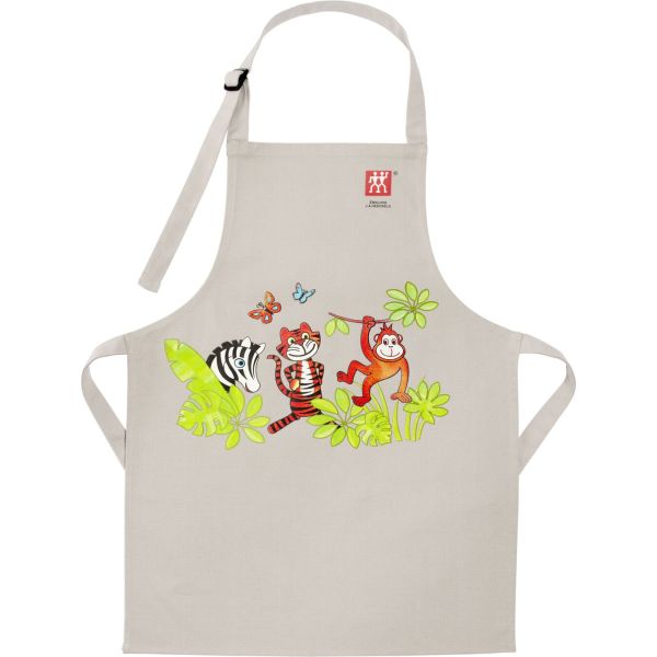 ZWILLING Textiles Kinderschürze aus Baumwolle 60 cm x 45 cm, Grau farbenfrohem Tier Motiv