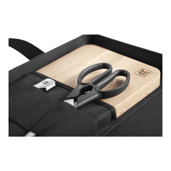 ZWILLING **** VIER STERNE Messer Reiseset, 7-tlg Schwarz Buchenholzbrett