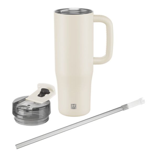 ZWILLING Thermo Plus Isolierbecher Thermobecher mit Strohhalm, 900 ml Edelstahl Cream