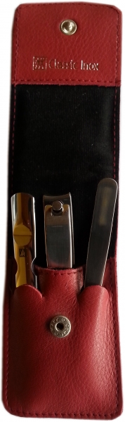 Zwilling CLASSIC INOX Maniküreset  Manicure Etui Nagelpflege Taschen-Etui, Rindleder, rot, 3-tlg.