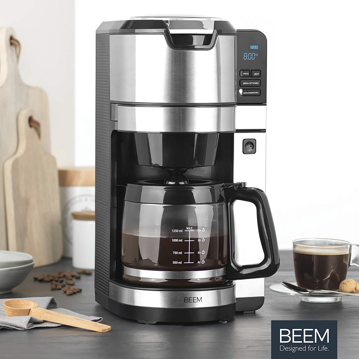 BEEM FRESH-AROMA-PURE Filterkaffeemaschine mit Mahlwerk Glas 