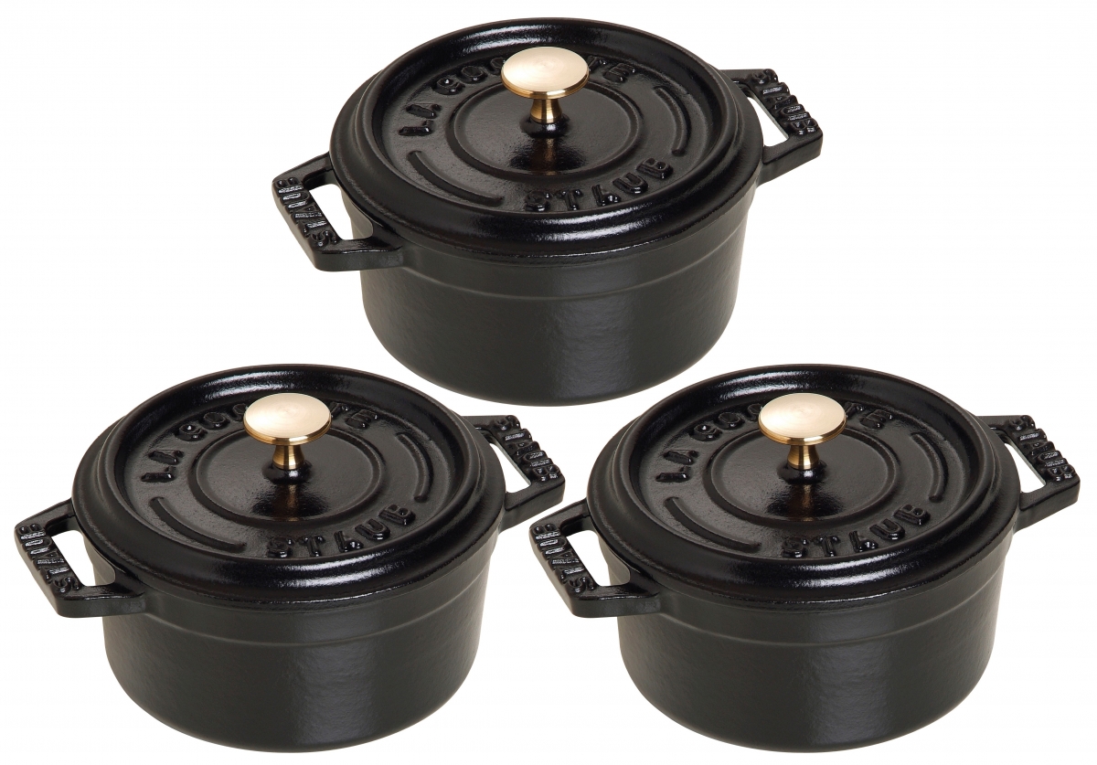 Staub Runde Cocotte 14cm Cocotte schwarz Set in Staub 3er