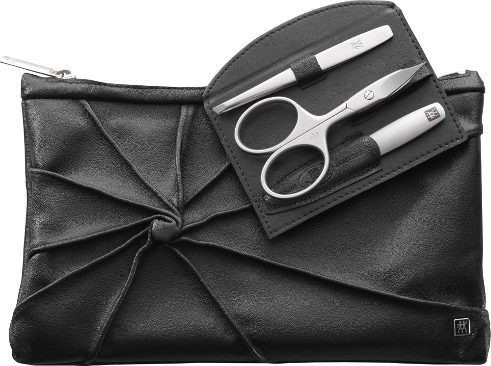 Zwilling Twinox Kosmetiktasche 3-tlg. schwarz Kombi-Nagelschere Pinzette  schräg Saphir-Nagelfeile aus edelem Rindleder