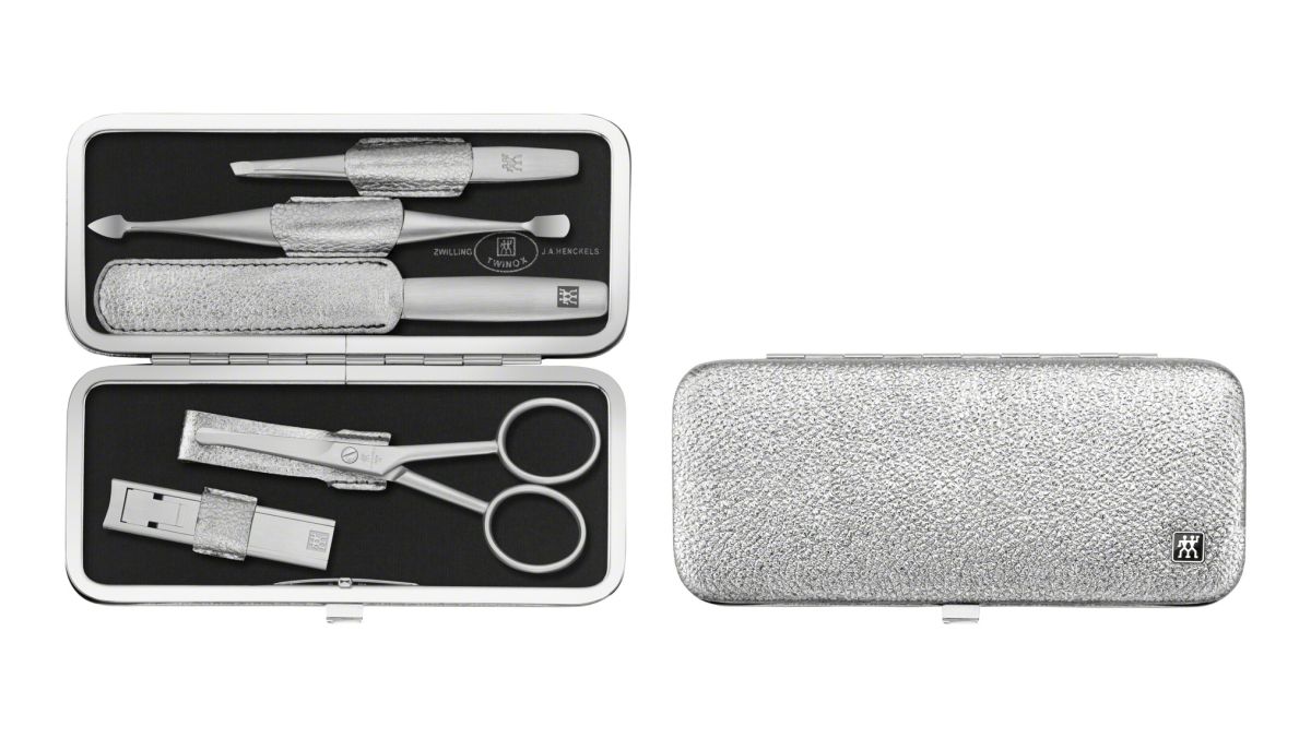 Zwilling TWINOX Rahmen-Etui,5-tlg. Manicure-Set Silber mit Nasenhaarschere,  Nagelknipser