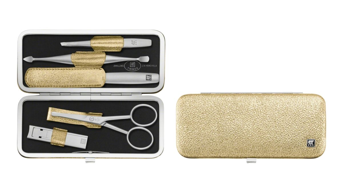 mit Nagelknipser Zwilling Rahmen-Etui,5-tlg. Gold TWINOX Manicure-Set Nasenhaarschere,