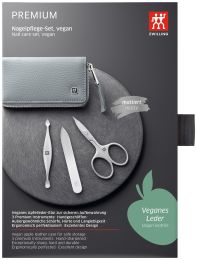 Zwilling Premium Maniküre Set 3 tlg. vegan, grau veganen Apfelleder-Etui