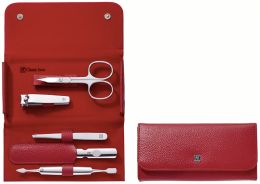 ZWILLING® Classic Inox Druckknopf-Etui, Manicure Etui Nagelpflegeset rot 5-tlg.