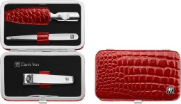 ZWILLING CLASSIC INOX Rahmenetui, 3-tlg., in Kroko-Lackoptik, rot mit Nagelknipser