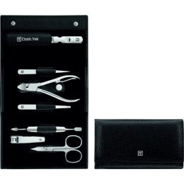 Zwilling Schwarzes Leder-Etui mit Druckknopf, 7-tlg. Manicure Etui hochwertiger Instrumente