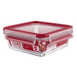 Emsa 4er Set  CLIP & CLOSE GLAS Frischhaltedose, quadratisch, 0,9 L