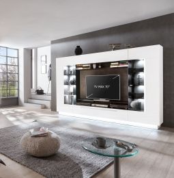 SENSIS VA-02 Wohnkombination 4-Teilig/Front: MDF Hochglanz / Farbe: Weiß - Ohne LED Beleuchtung - Ohne Dekoration - B/H/T(cm) 275 x 190 x 40