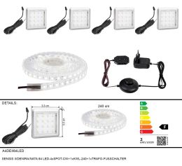 SENSIS II/DENIRA/NATA 84 LED Unterbauleuchte 4er Set SPOT LED Vitrinenbeleuchtung Schrankbeleuchtung Kaltweiß inkl. LED Netzteil 12 Volt (4er Set - Kaltweiß 6000K)