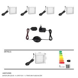 GATE/FLORI LED 85-4xSPOT-CW+1xTRAFO-6W-FUßSCHALTER