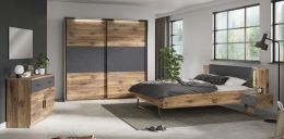 VENUSIA VB18X Schlafzimmer Set 6 teilig inklusive LED Beleuchtung/Front:Flagstaff Eiche/Matera/Korpus:Dekor Flagstaff Eiche