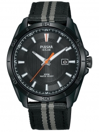 Pulsar Solar-Herrenuhr Sport poliertes Edelstahlgehäuse Titankarbidauflage