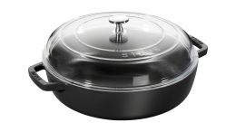 Staub Braisers Töpfe und Pfannen Bräter mit Glasdeckel, 24 cm | rund | Gusseisen | Schwarz