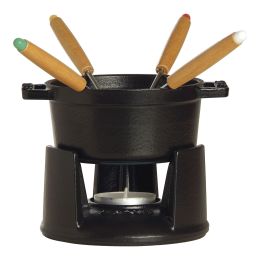 Staub Specialities Gusseisen Mini Fondue Set, 10 cm rund Schwarz Schokofondues
