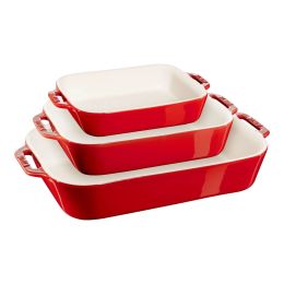 Staub Ceramique Ofenformenset, 3-tlg rechteckig Kirsch-Rot Keramik kratzfest