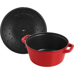 Staub La Cocotte Kochtopfset, 2-tlg rund Gusseisen Kirsch-Rot Kochtopf Topf
