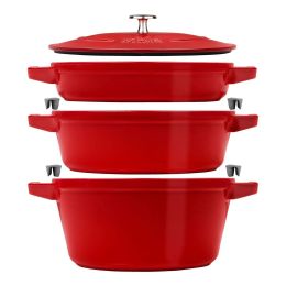 Staub La Cocotte Kochtopfset, 3-tlg rund Gusseisen Kirsch-Rot