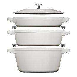 Staub La Cocotte Kochtopfset, 3-tlg rund Gusseisen Weisser Trüffel