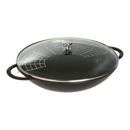 Staub Specialities Töpfe und Pfannen Wok mit Glasdeckel, 37 cm | rund | Gusseisen | Schwarz