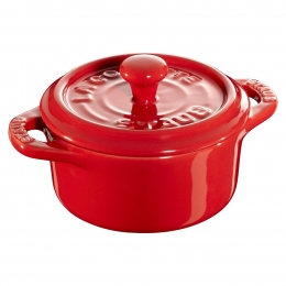 Staub Set 6 Stück Keramik Dessertschale Auflaufform Mini Cocotte, rund Kirsch-Rot 10 cm