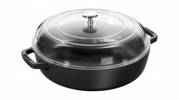 Staub Kochgeschirr Braisers Multifunktionsbräter mit gewölbten Glasdeckel, rund, 28 cm, schwarz