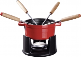 Staub Kochgeschirr Fondue Set rund Kirschrot 10 cm