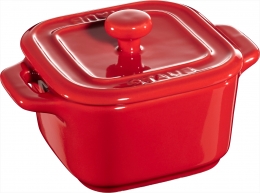 Staub Keramik 2er Set XS Mini Cocotte Dessertschale Auflaufform quadratisch Kirschrot 8 cm