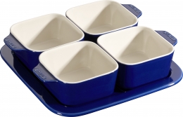 Staub Keramik Tapas Set, 5-tlg Dipschalen quadratisch Dunkelblau 19 x 19 cm