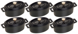 Staub 6er Set Staub Ovale Mini Cocotte, Ø11cm in schwarz