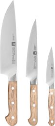 ZWILLING Pro Wood Messerset, 3-tlg Stein Eiche Fleischmesser Kochmesser Spick-und Garniermesser