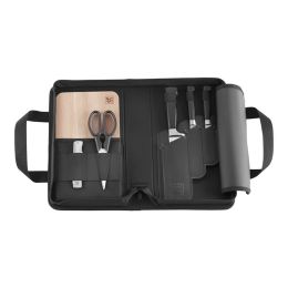ZWILLING **** VIER STERNE Messer Reiseset, 7-tlg Schwarz Buchenholzbrett