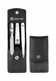 Zwilling CLASSIC INOX Maniküreset  Manicure Etui Nagelpflege Taschen-Etui, Rindleder, schwarz, 3-tlg.