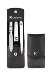 Zwilling CLASSIC INOX Maniküreset Manicure Etui Nagelpflege Taschen-Etui, Rindleder, schwarz, 3-tlg.