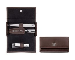 Zwilling CLASSIC INOX Maniküreset Manicure Etui Nagelpflege Taschen-Etui, Rindleder, braun, 3-tlg.