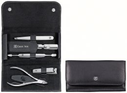 Zwilling CLASSIC INOX Maniküreset Druckknopf-Etui, Rindleder, schwarz, 5-tlg.