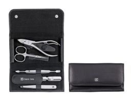 Zwilling CLASSIC INOX Maniküreset Manicure Etui Nagelpflege Druckknopf-Etui, Rindleder, schwarz, 5-tlg.